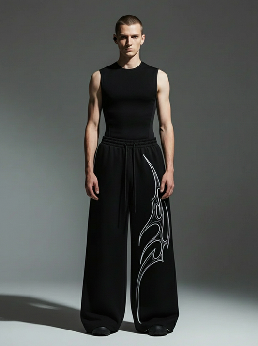 PHANTOM BLACK STRAIGHT FIT BAGGY PANTS
