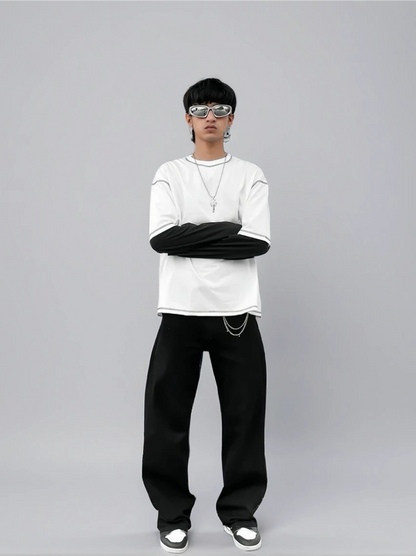 Contrast Stitch - White/Black Tee